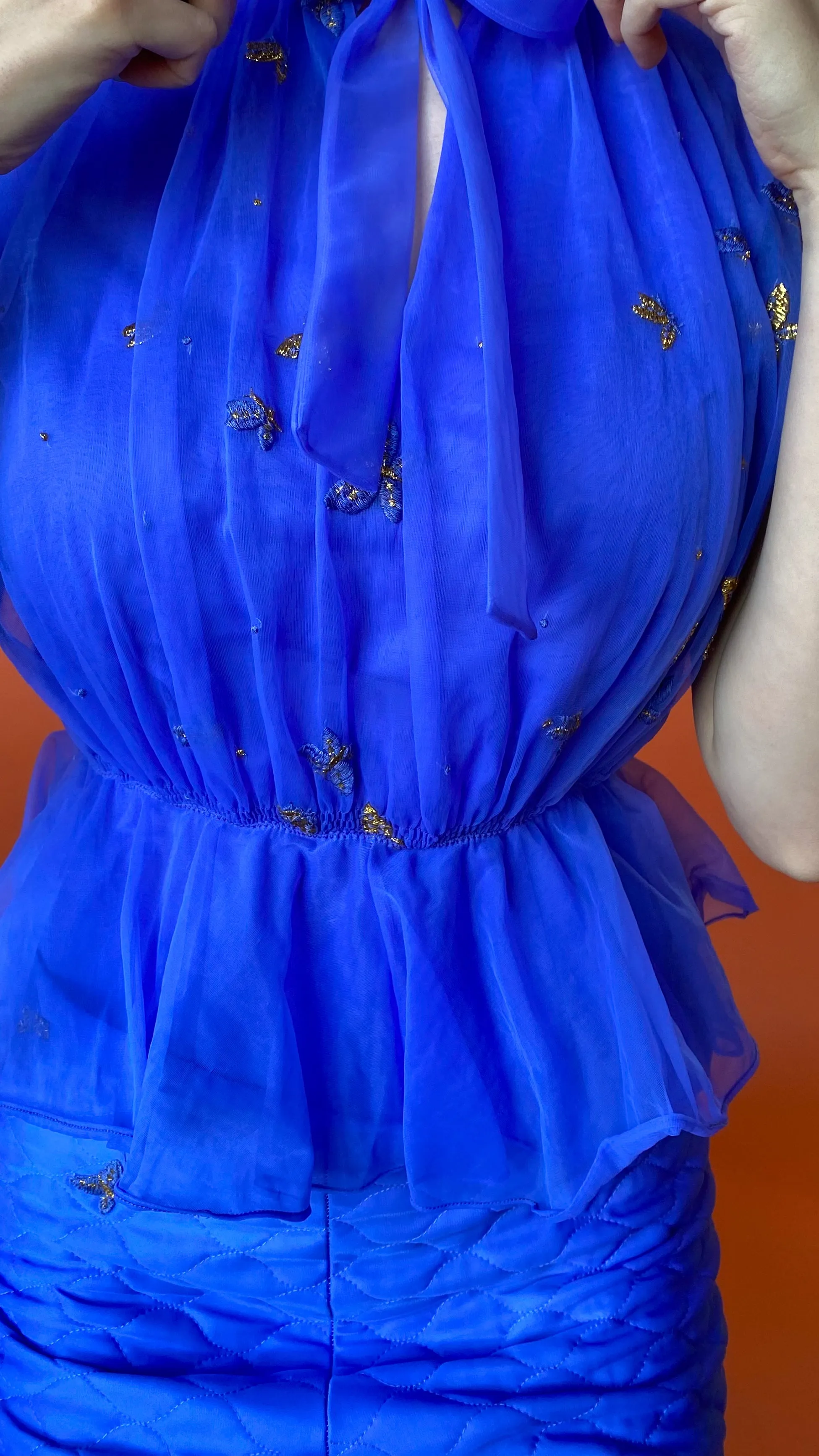 1960s Rare Periwinkle Quilted Pants Set, sz. S