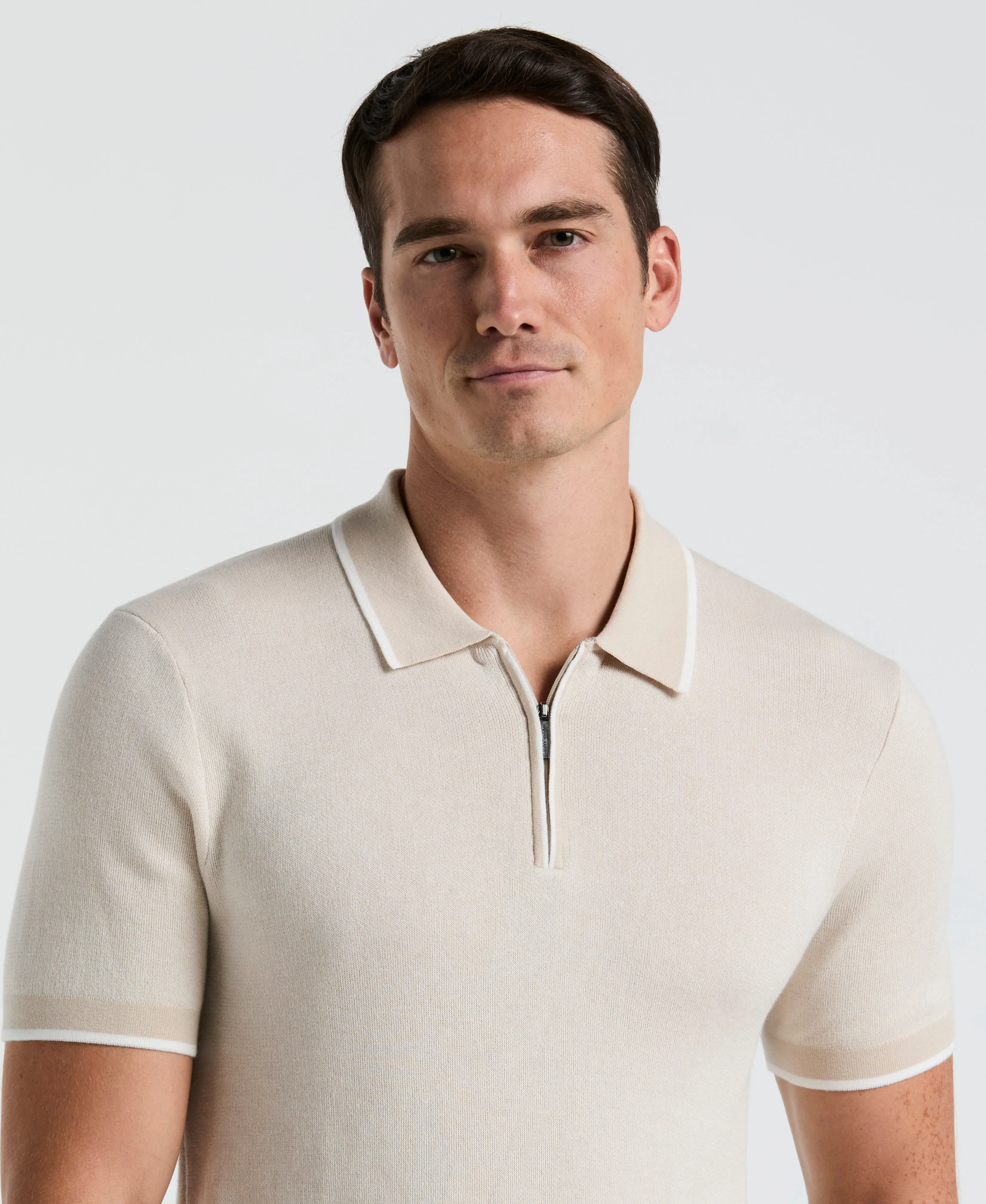 Bi-Color Stitch Zip Polo