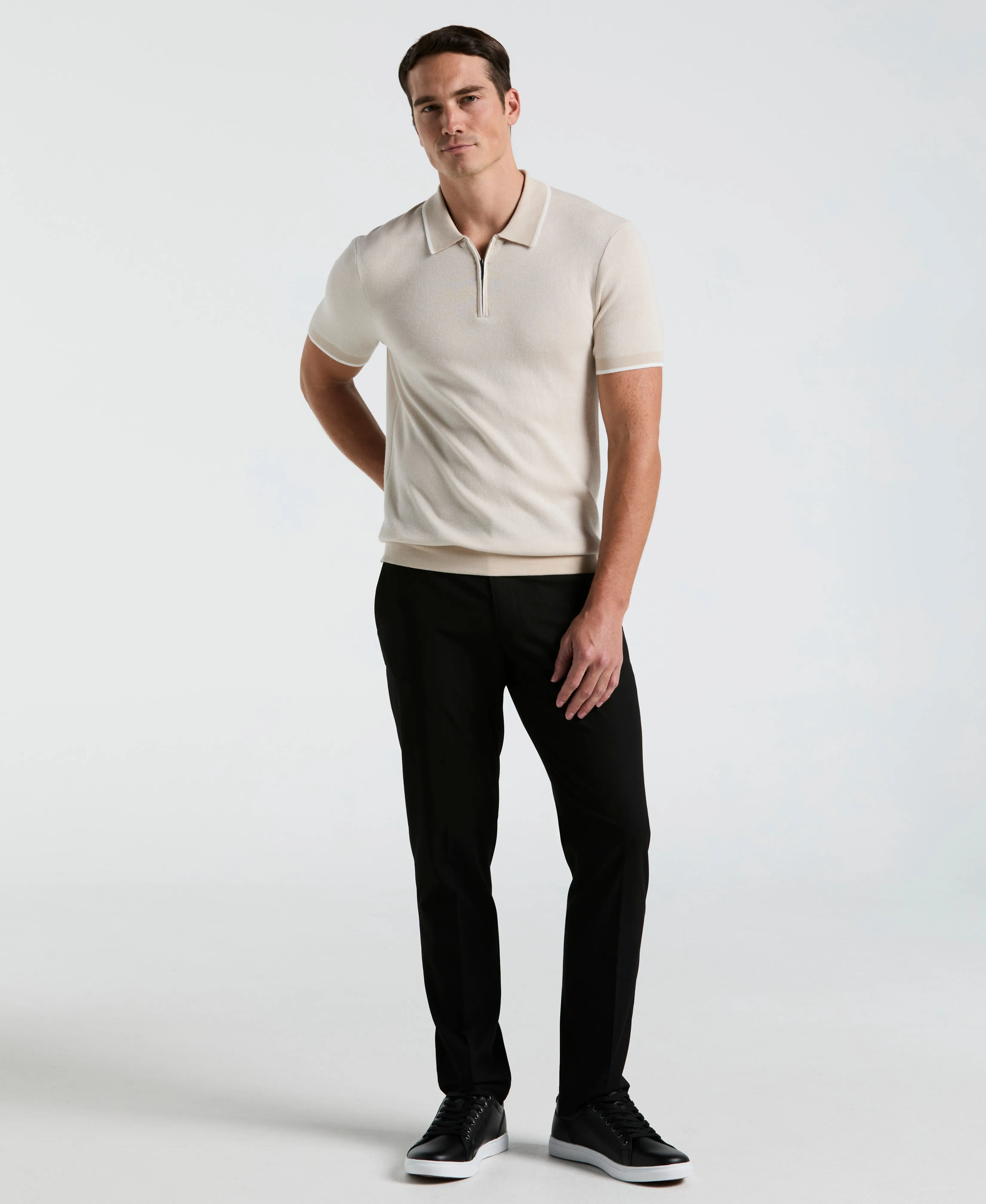 Bi-Color Stitch Zip Polo