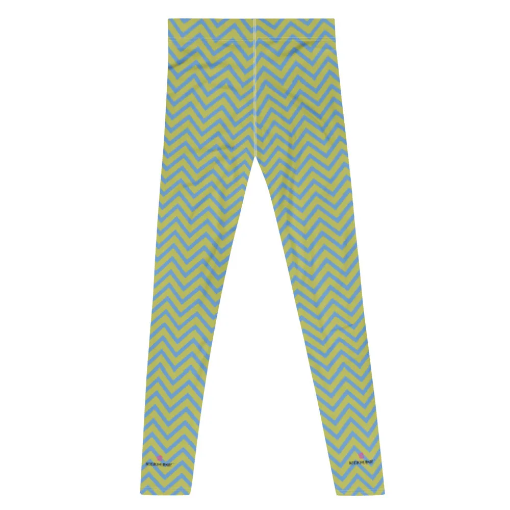 Blue Yellow Chevron Printed Meggings, Retro Style Meggings Compression Tights For Men - Made in USA/EU/MX