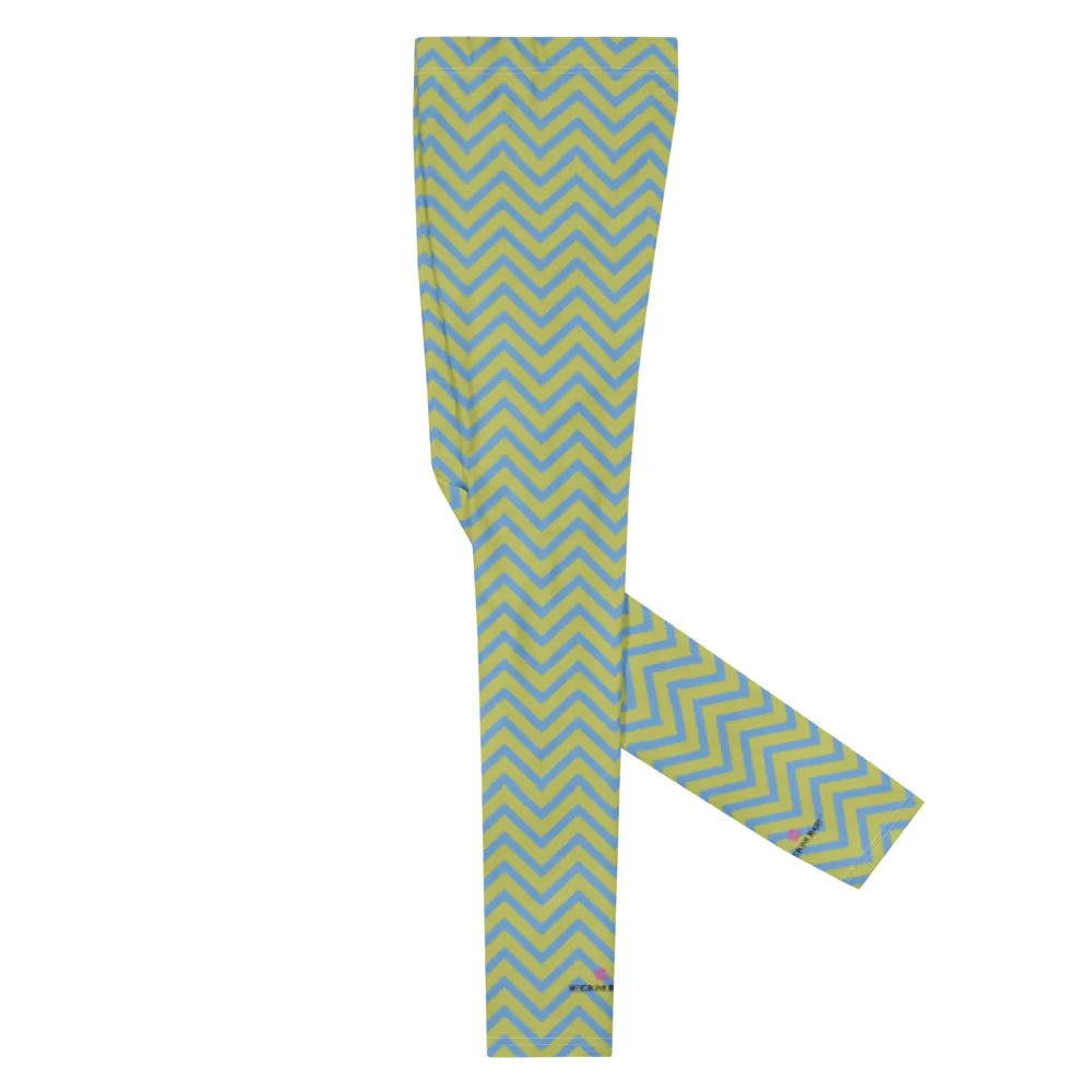Blue Yellow Chevron Printed Meggings, Retro Style Meggings Compression Tights For Men - Made in USA/EU/MX
