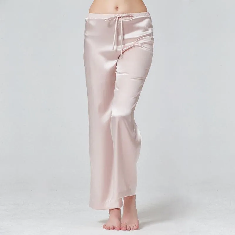 Classic Womens  Silk Pants 100% Mulberry Silk Long Pants Pure Color Silk Pajamas Pants