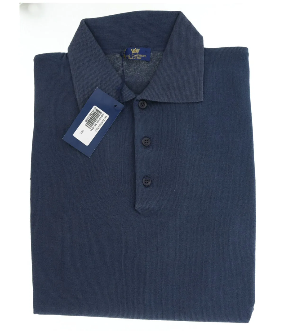 Cotton-Modal Blend Polo Big Mens Navy Blue Sweater by Real Cashmere