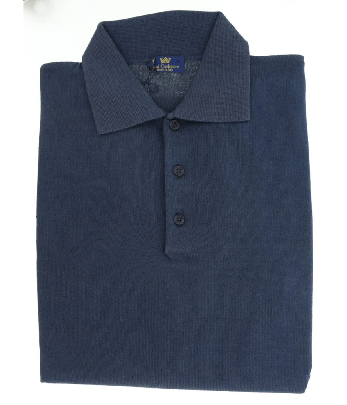 Cotton-Modal Blend Polo Big Mens Navy Blue Sweater by Real Cashmere