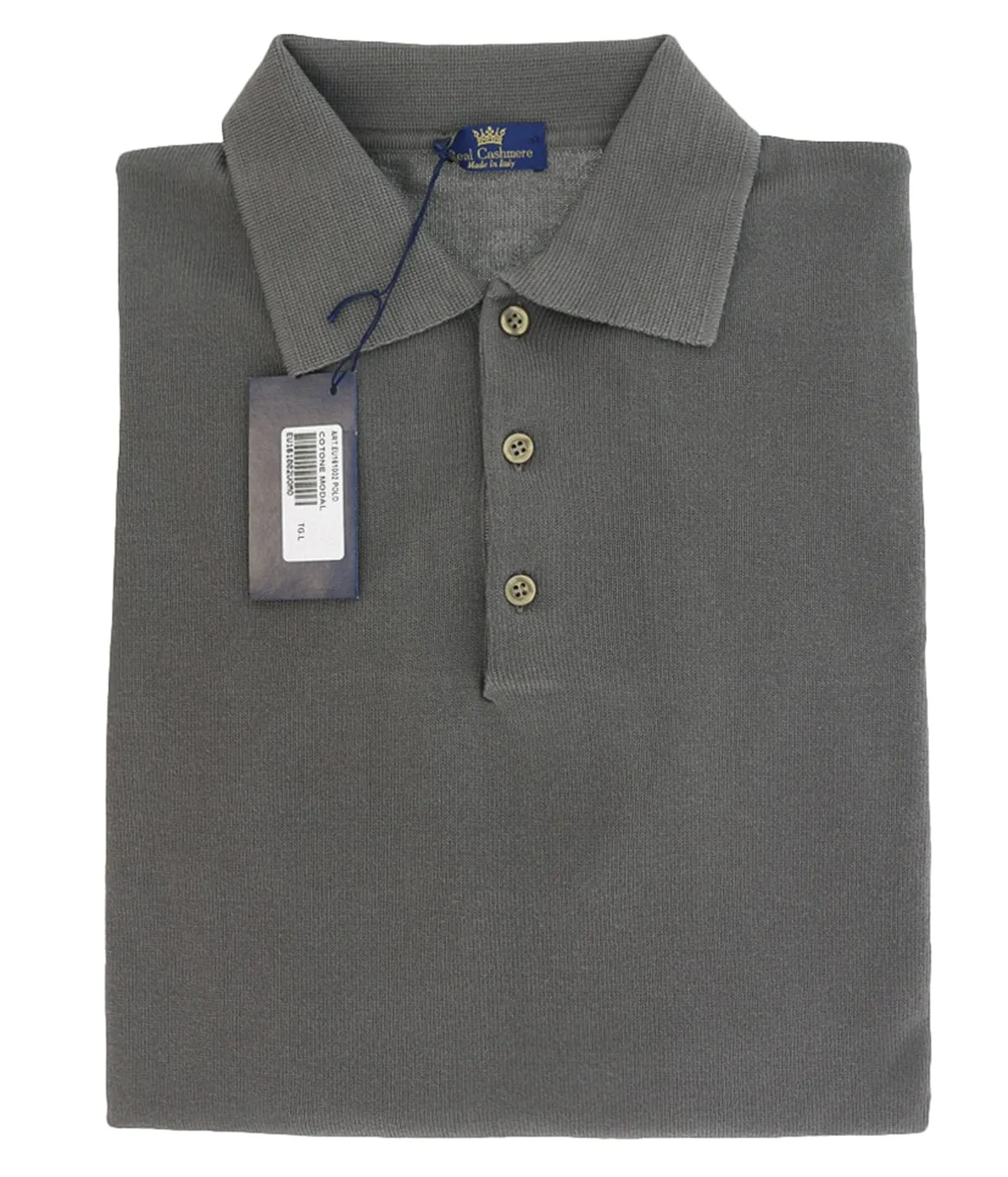 Cotton-Modal Blend Polo Big Mens Taupe Sweater by Real Cashmere