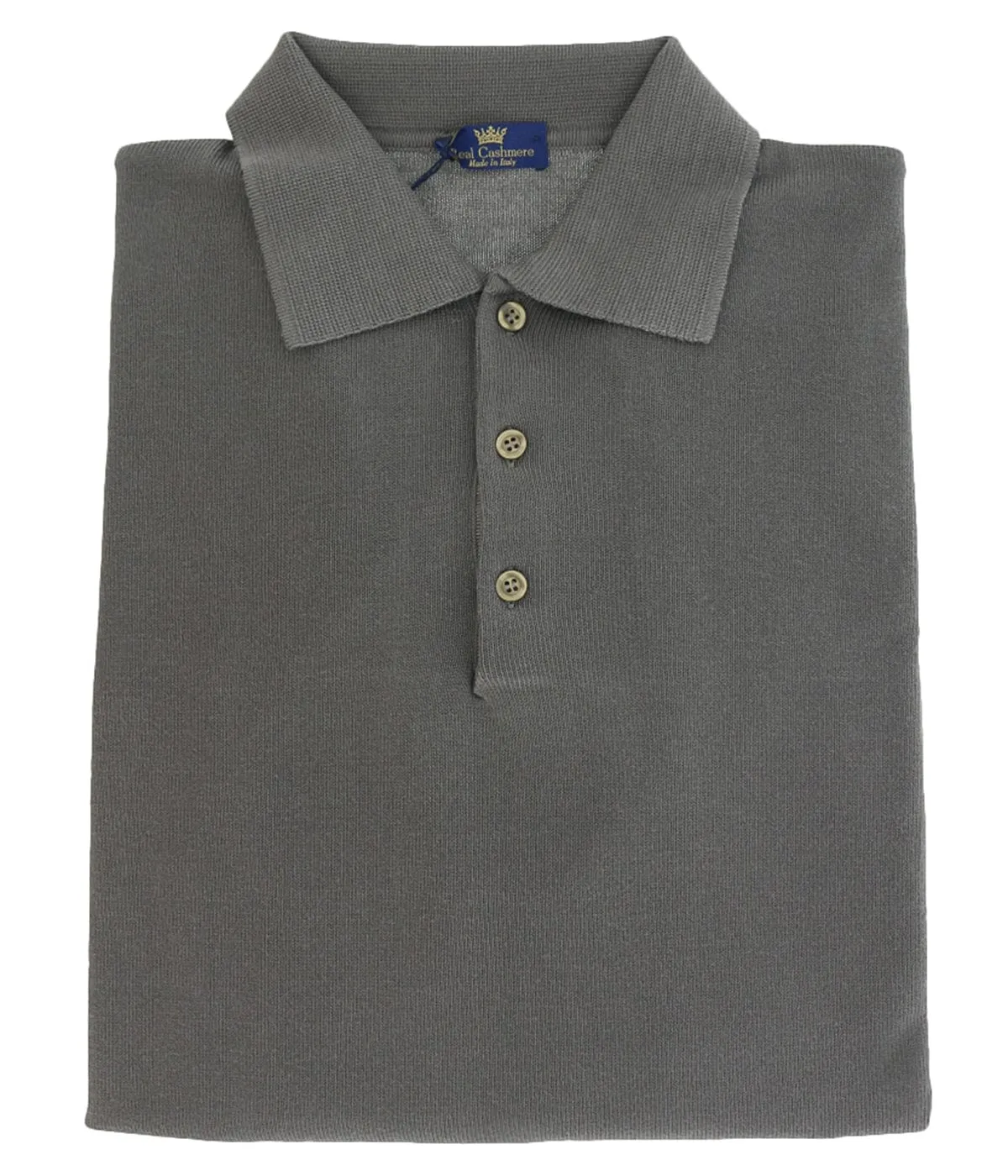 Cotton-Modal Blend Polo Big Mens Taupe Sweater by Real Cashmere