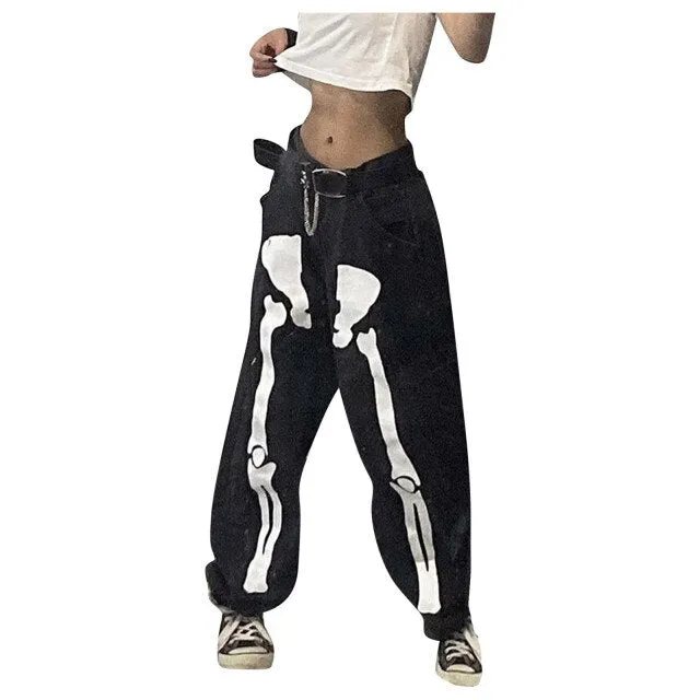 FashionSierra - Skull Printed Sweatpants Women Joggers Pants Teen Hip Hop Wide Leg Jeans Pant Streetwear Plus Size Gothic Straight Trousers