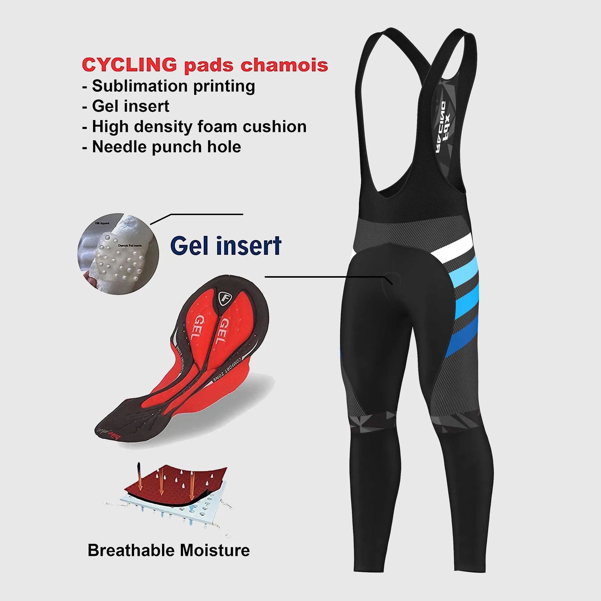 Fdx Equin Men's & Boy's Blue Thermal Padded Cycling Bib Tights
