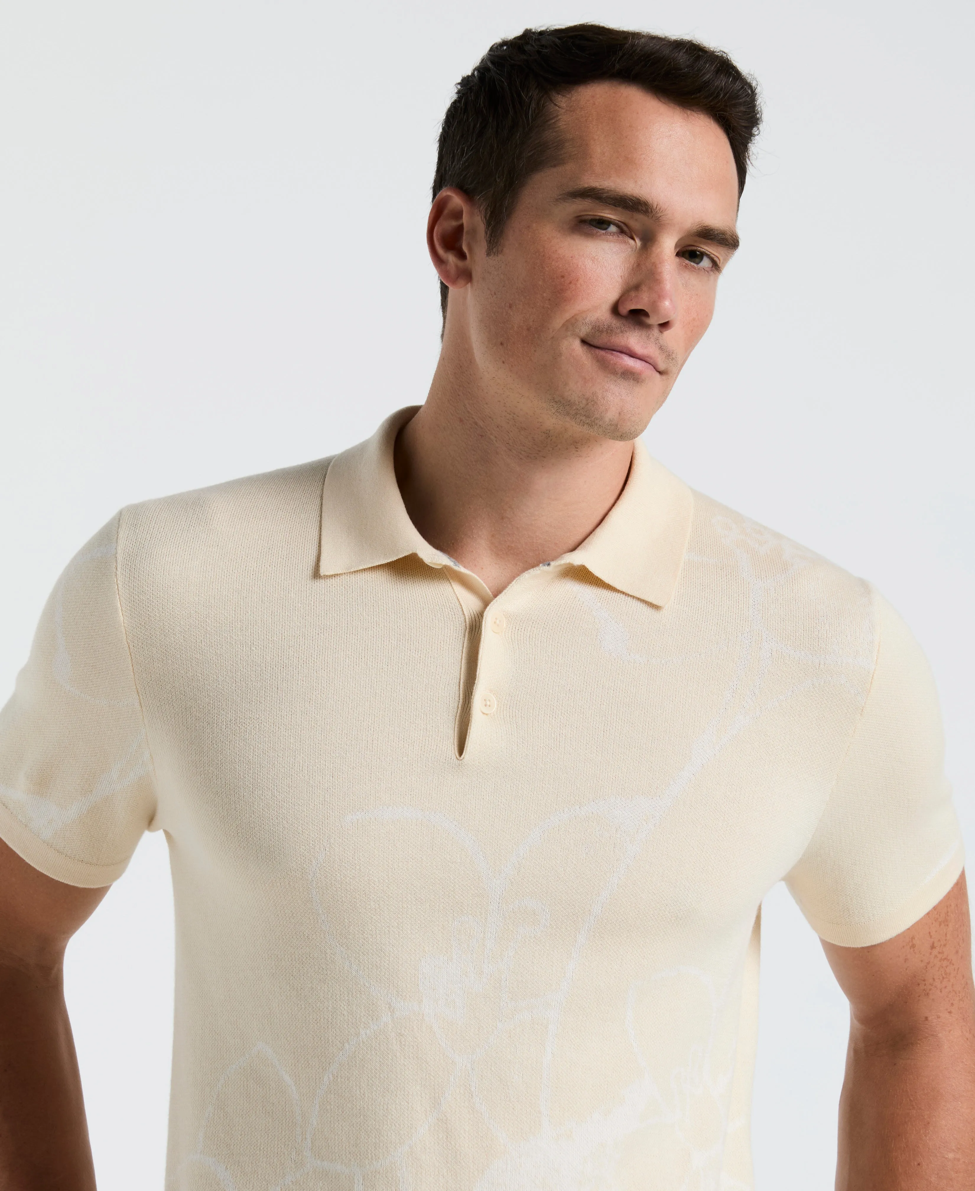 Flower Jacquard Polo Sweater