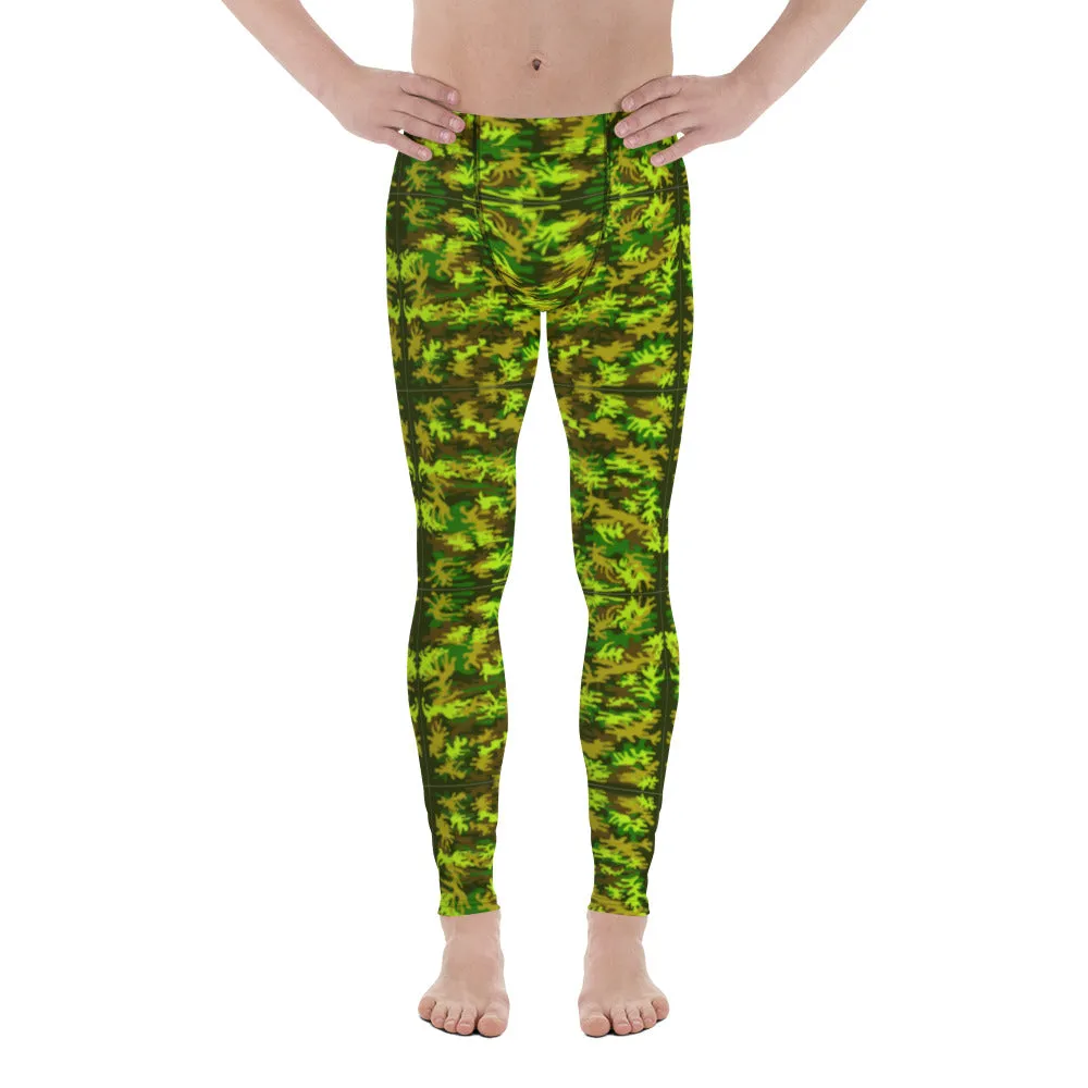 Green Camo Army Men's Leggings, Army Military Print Designer Meggings Tights-Made in USA/EU