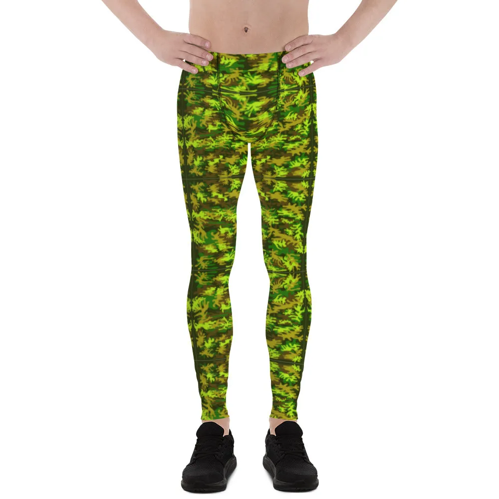 Green Camo Army Men's Leggings, Army Military Print Designer Meggings Tights-Made in USA/EU