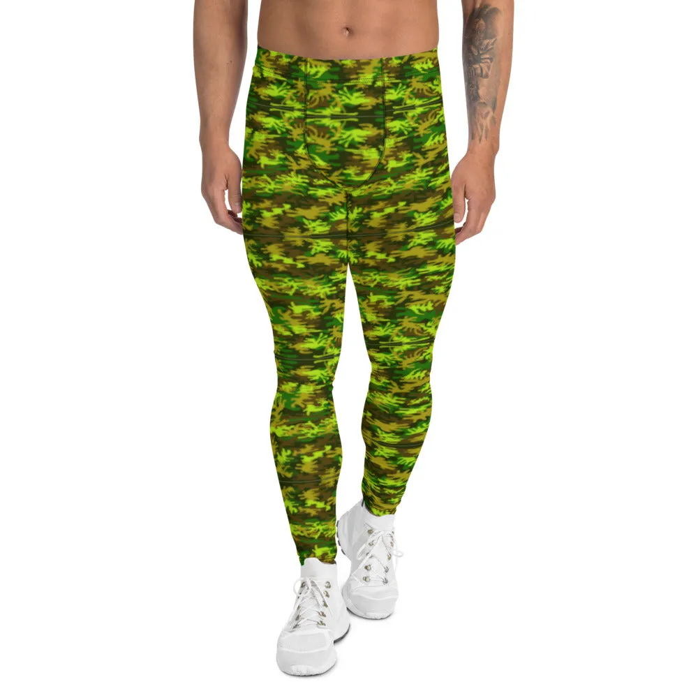Green Camo Army Men's Leggings, Army Military Print Designer Meggings Tights-Made in USA/EU
