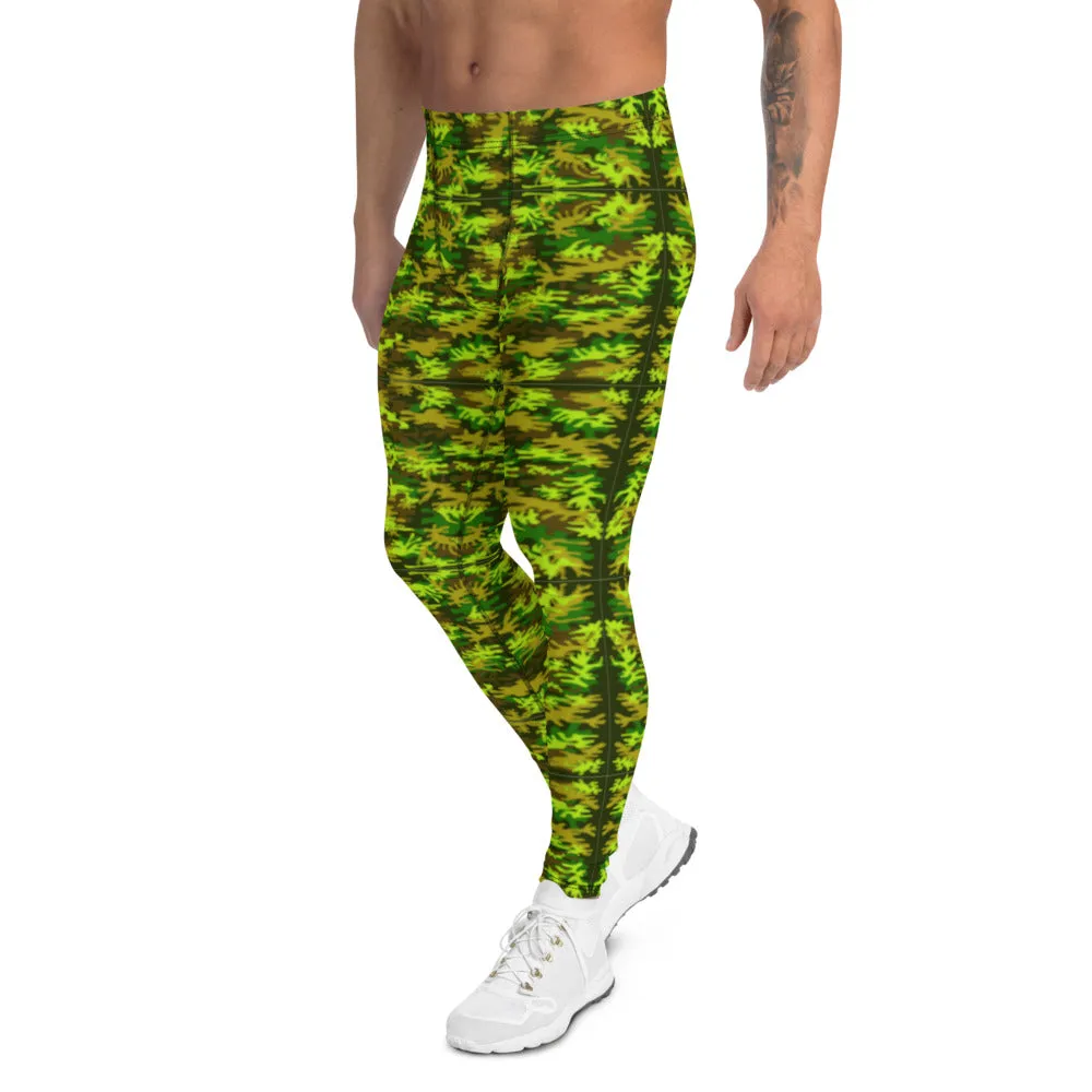 Green Camo Army Men's Leggings, Army Military Print Designer Meggings Tights-Made in USA/EU