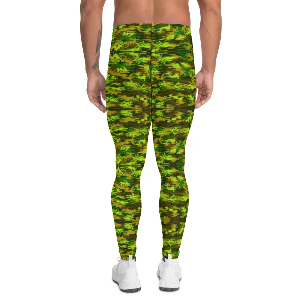 Green Camo Army Men's Leggings, Army Military Print Designer Meggings Tights-Made in USA/EU