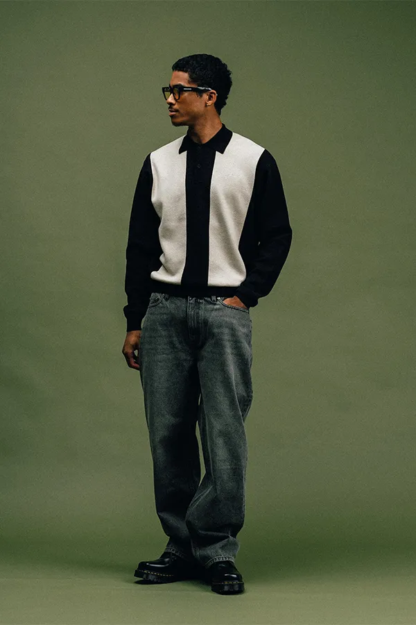Harrison Longsleeve Polo Sweater | Black