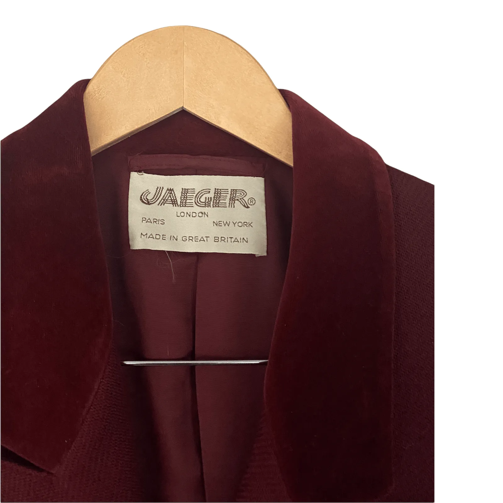 Jaeger Vintage Jacket with Velvet Collar Burgundy 100% Wool UK10/12