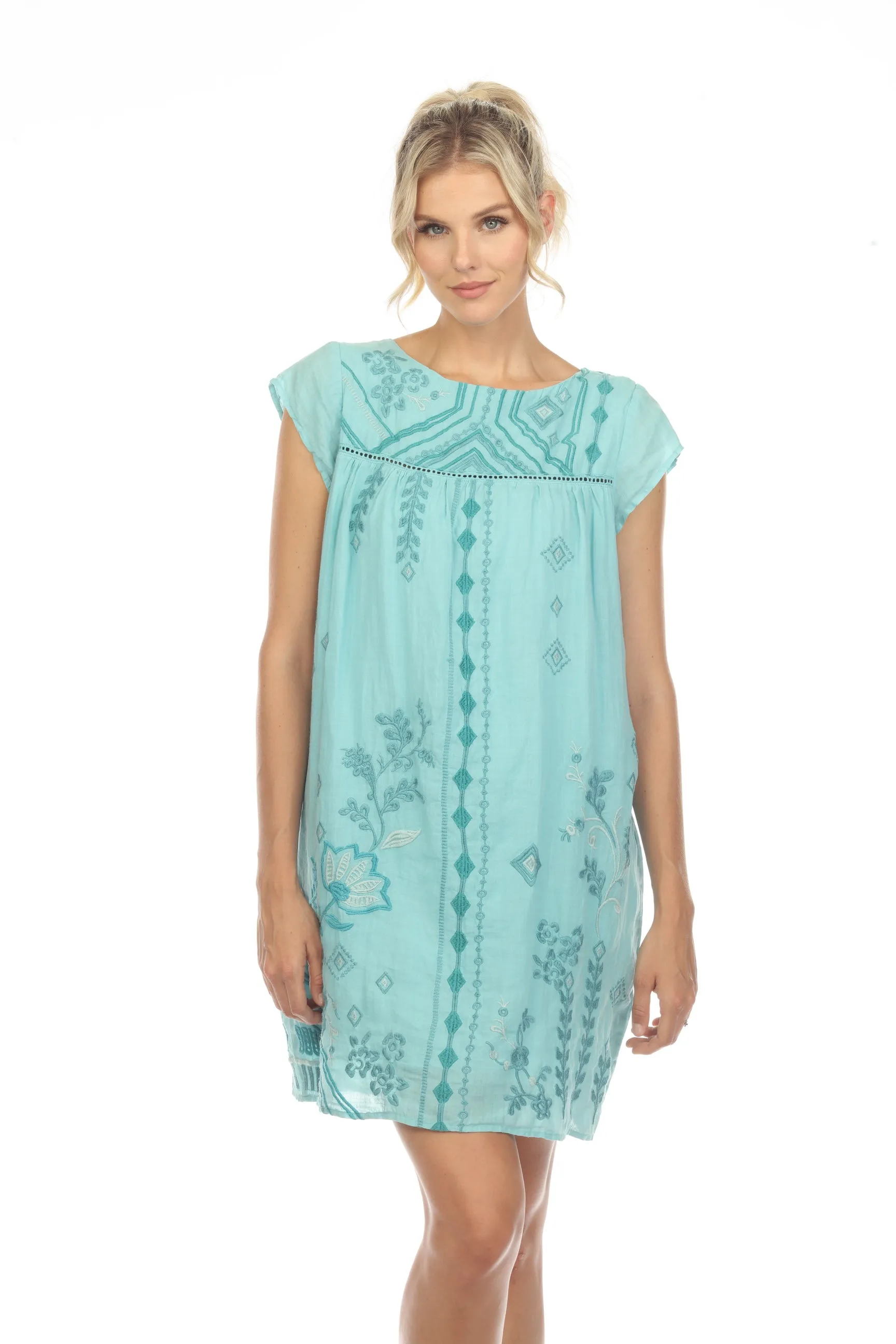 Johnny Was Workshop Willow Petal Sleeve Embroidered Tunic Dress Boho Chic W37323