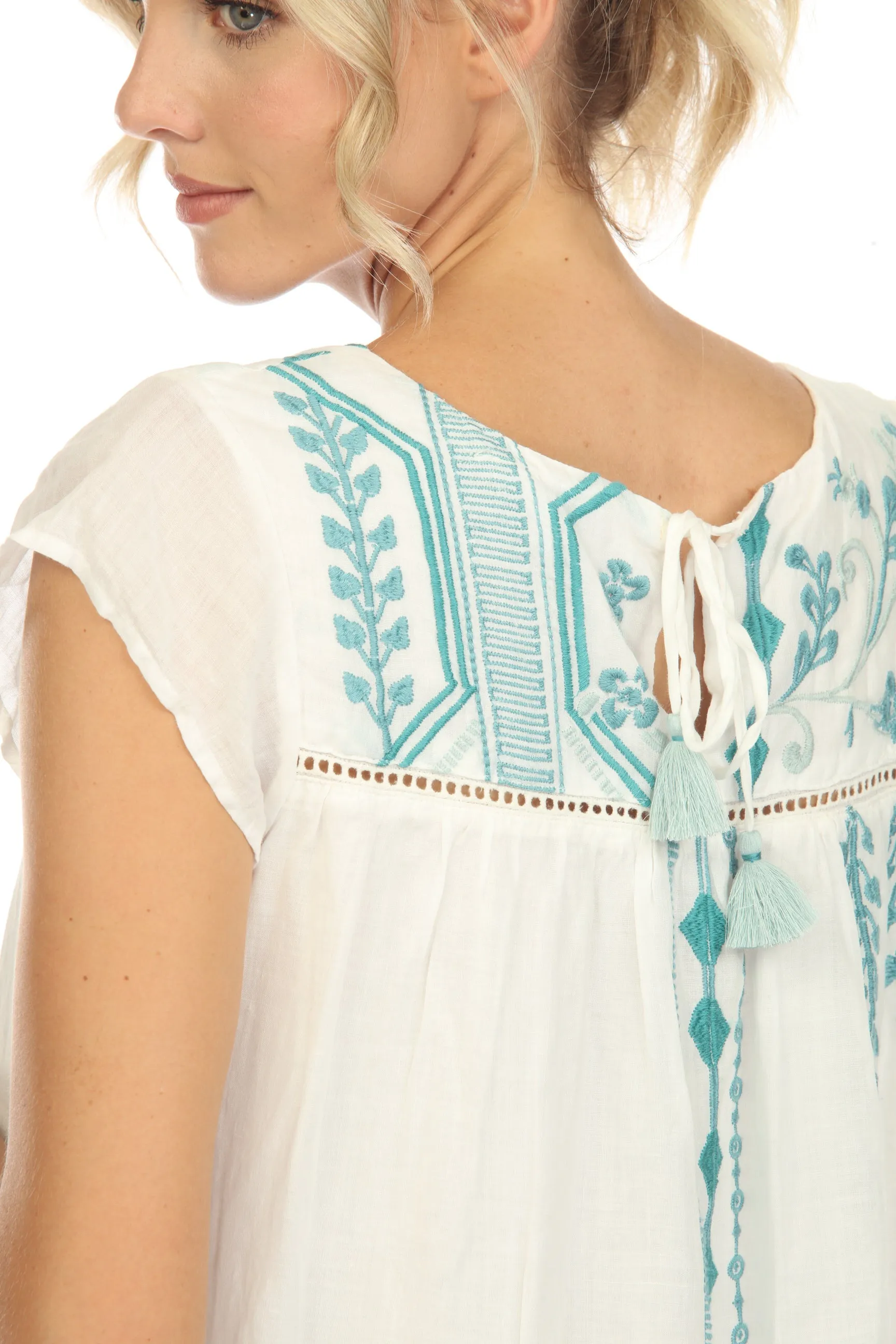 Johnny Was Workshop Willow Petal Sleeve Embroidered Tunic Dress Boho Chic W37323