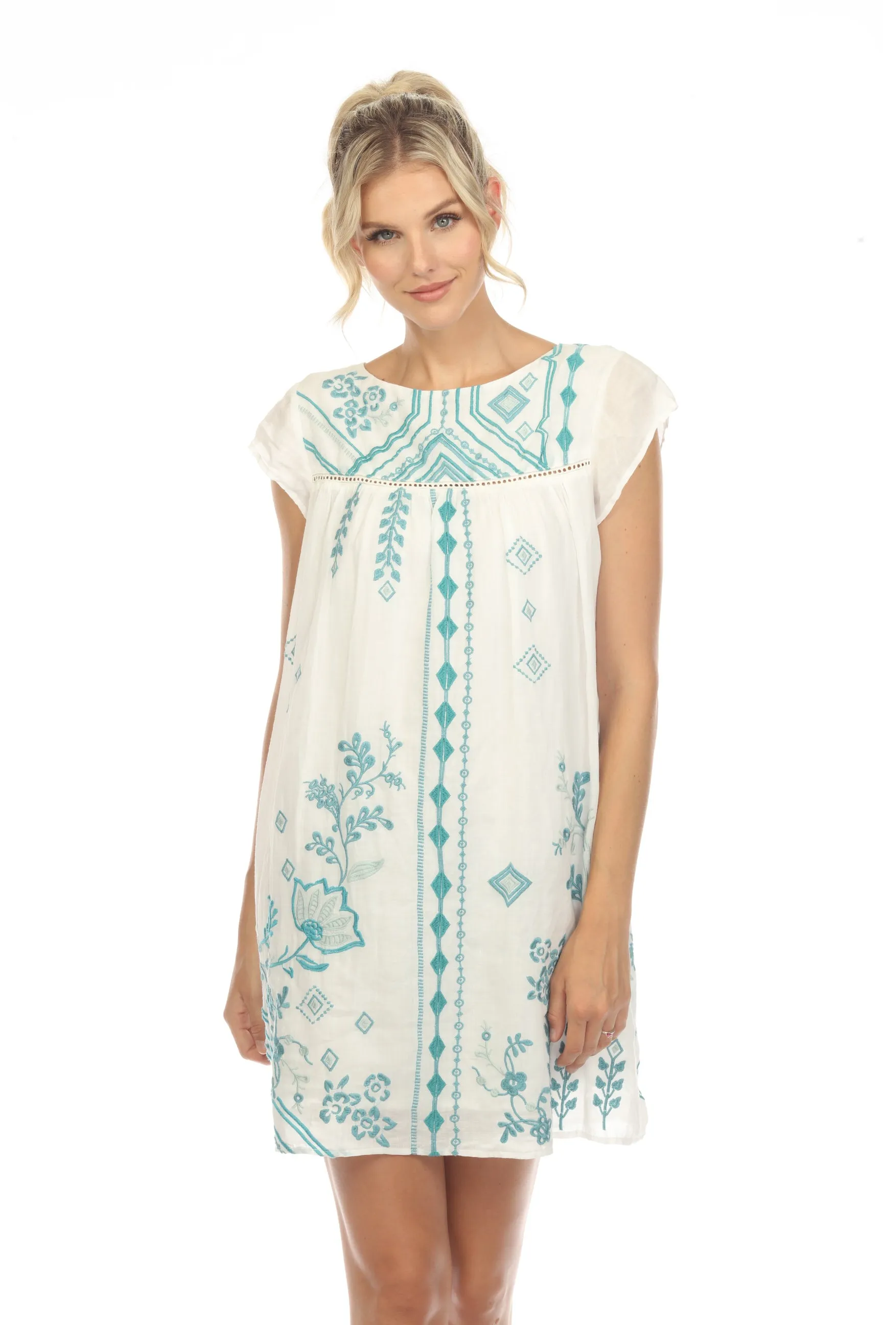 Johnny Was Workshop Willow Petal Sleeve Embroidered Tunic Dress Boho Chic W37323