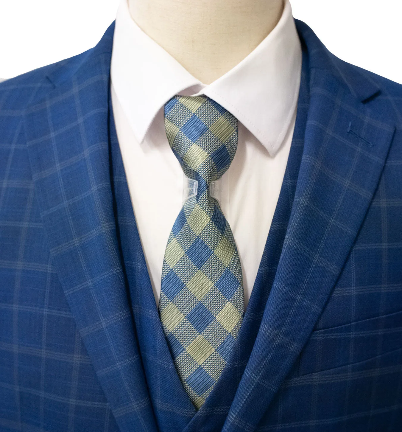 MDZ Windowpane Modern Fit Vested Suit - Medium Blue