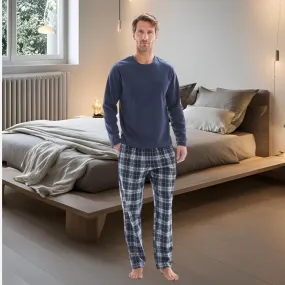 Men's Navy Fleece Lounge Set with Cotton Bottoms