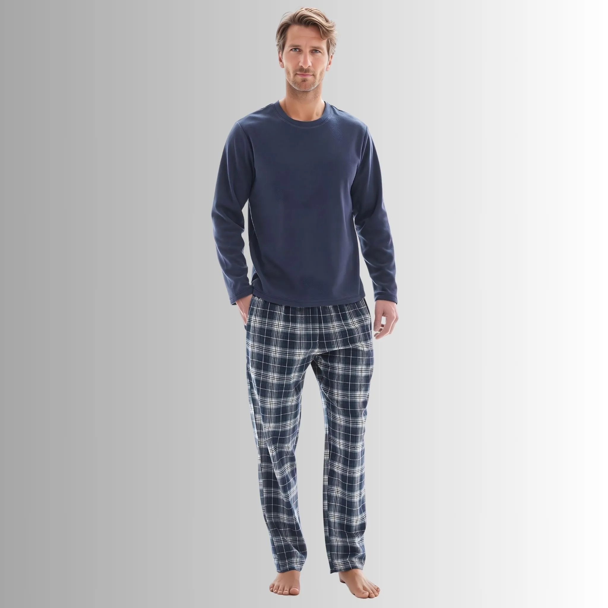 Men's Navy Fleece Lounge Set with Cotton Bottoms