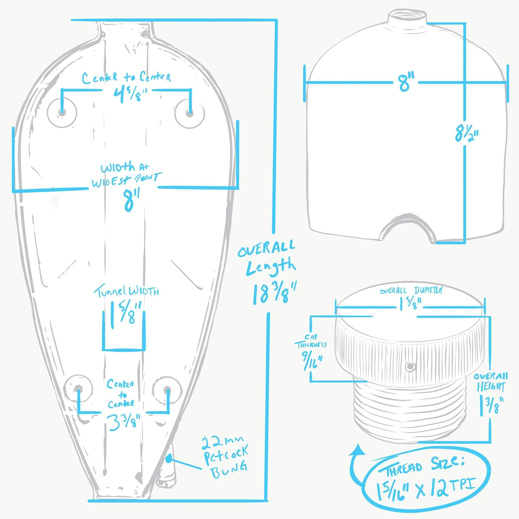 Narrow Sporty Frisco Gas Tank 2.5 gallon