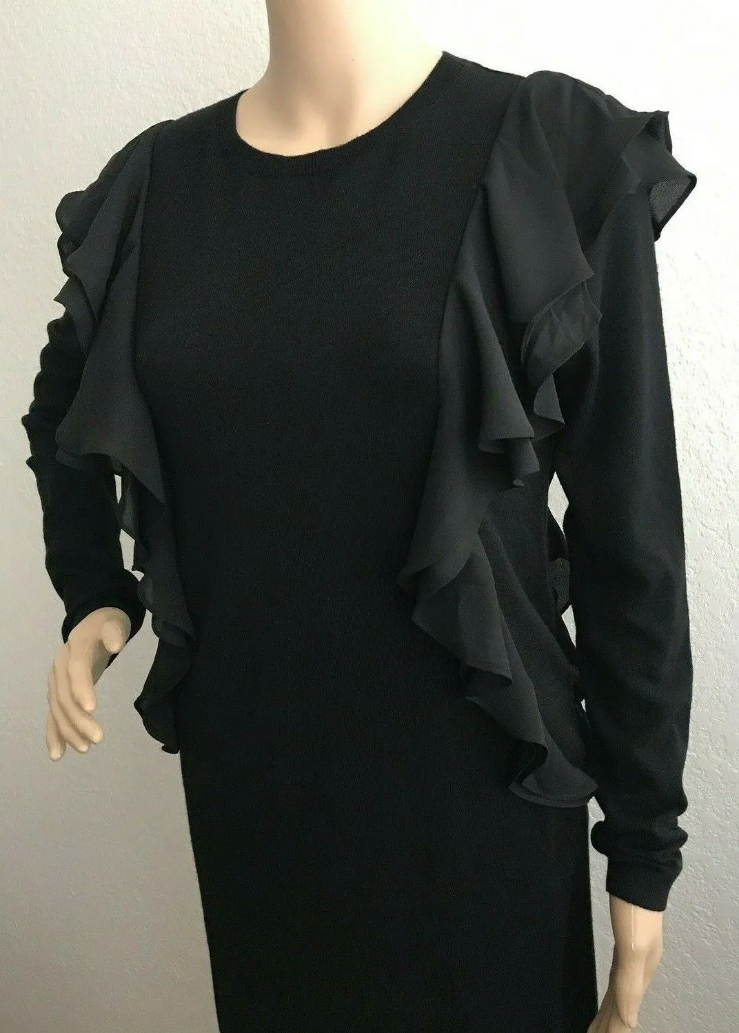NWT Polo Ralph Lauren Women's Black  Ruffled Cotton Sweater Dress Size M