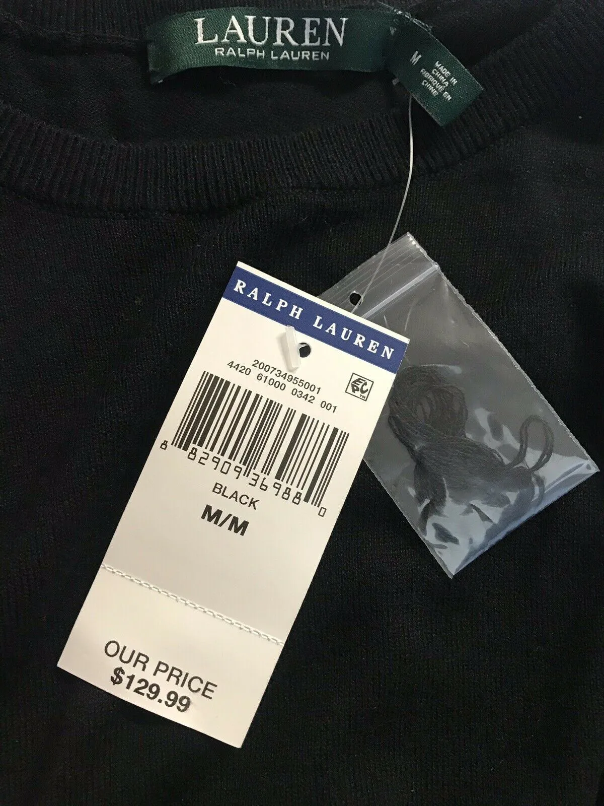 NWT Polo Ralph Lauren Women's Black  Ruffled Cotton Sweater Dress Size M