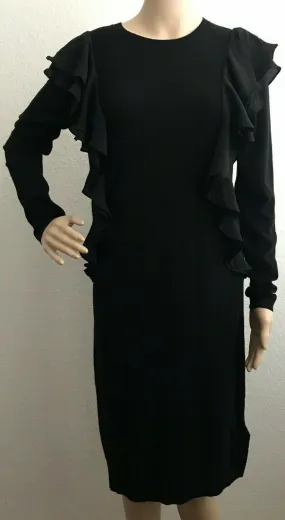 NWT Polo Ralph Lauren Women's Black  Ruffled Cotton Sweater Dress Size M