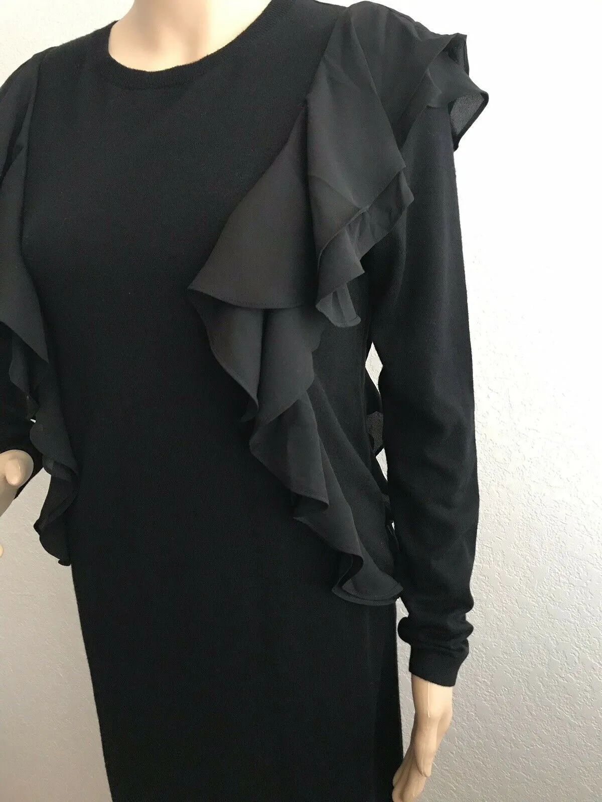 NWT Polo Ralph Lauren Women's Black  Ruffled Cotton Sweater Dress Size M