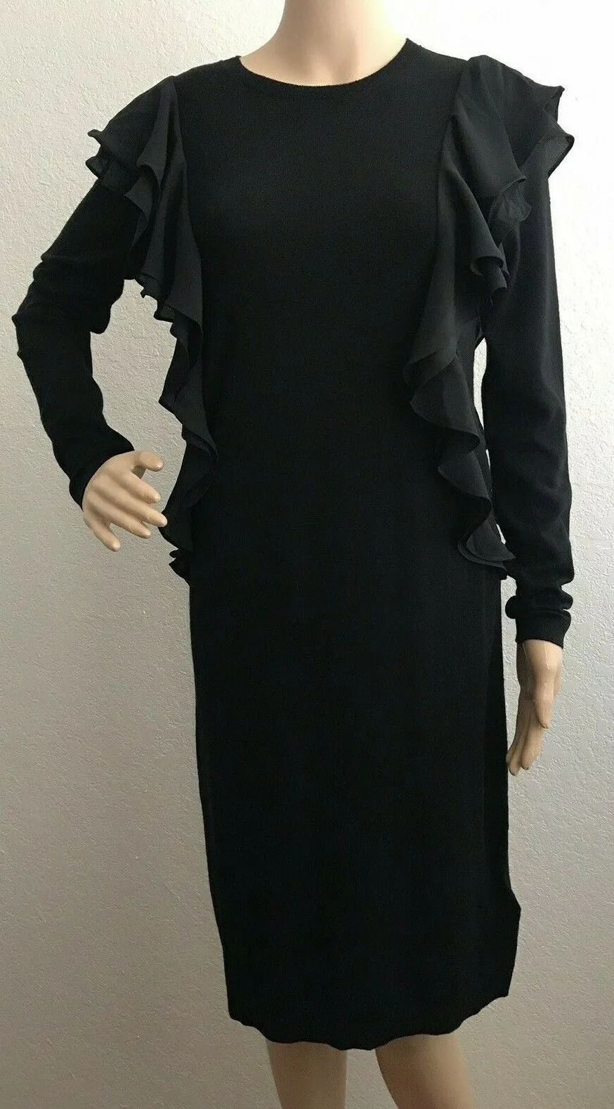 NWT Polo Ralph Lauren Women's Black  Ruffled Cotton Sweater Dress Size M