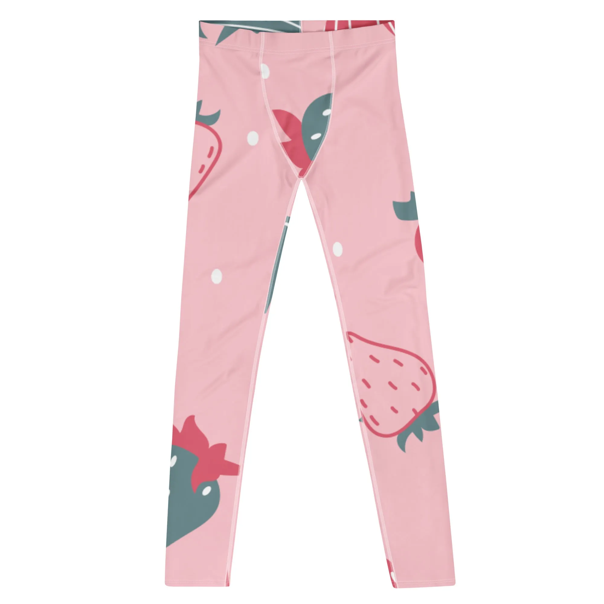 Pink Strawberry Best Men's Leggings, Pink Abstract Strawberry Print Premium Designer Men's Tight Pants - Made in USA/EU/MX