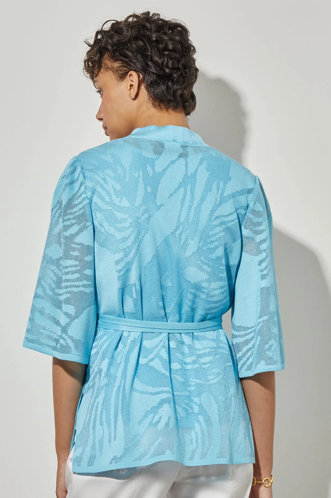 Plus Size Tie-Front Jacket - Sheer Floral Knit