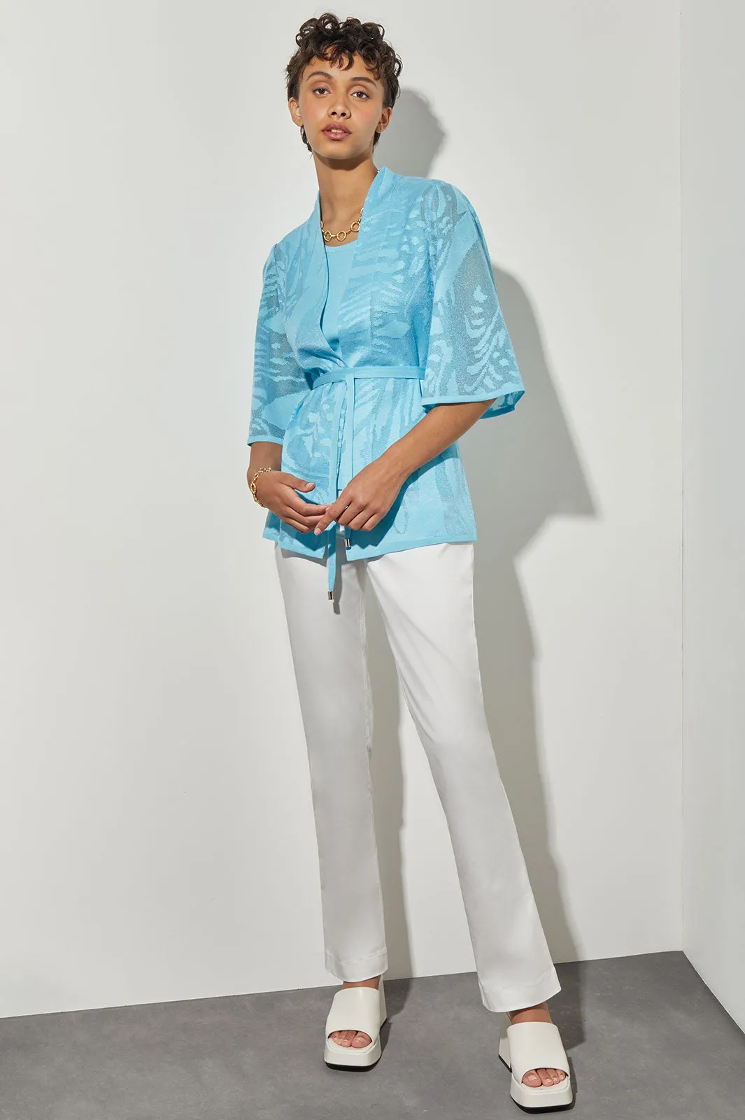Plus Size Tie-Front Jacket - Sheer Floral Knit