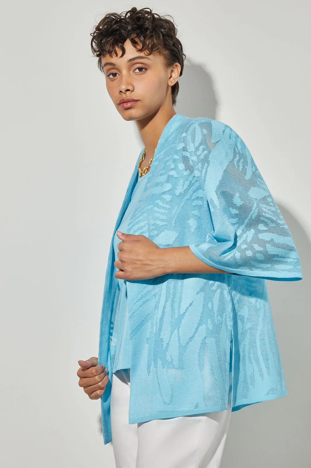 Plus Size Tie-Front Jacket - Sheer Floral Knit