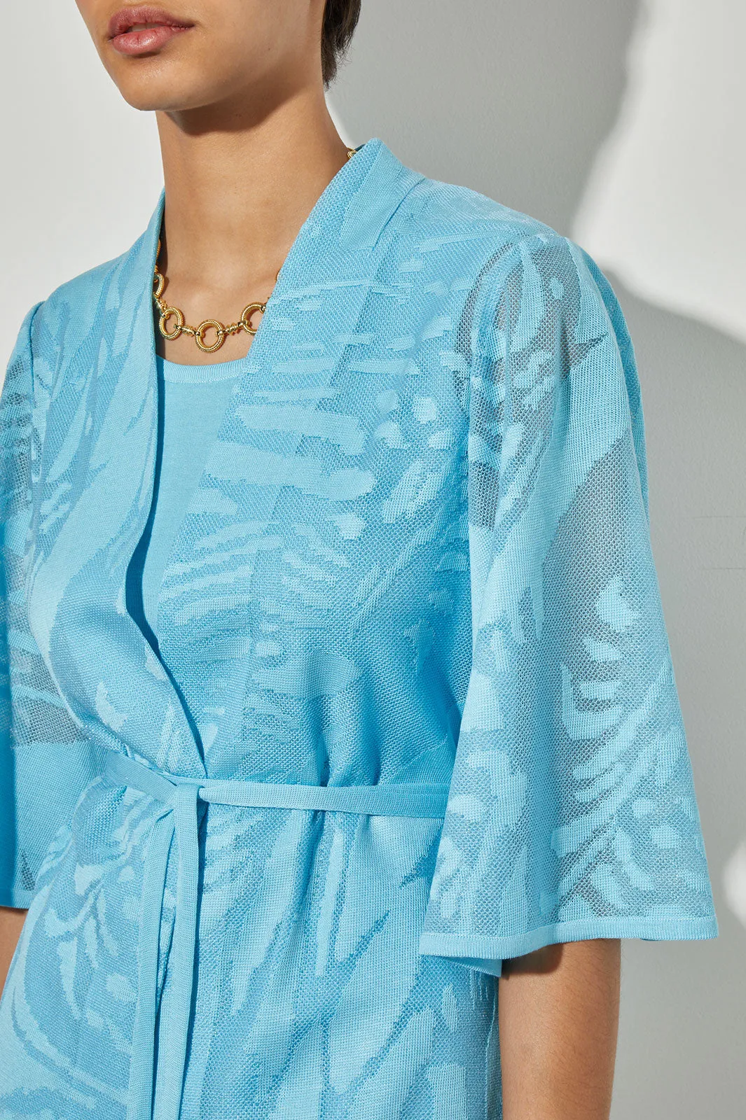 Plus Size Tie-Front Jacket - Sheer Floral Knit