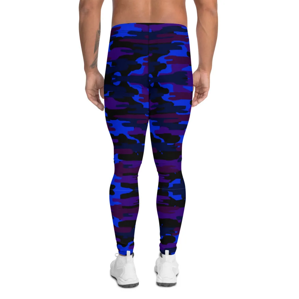 Purple Camo Men's Leggings, Camouflage Military Army Print Meggings-Made in USA/EU/MX