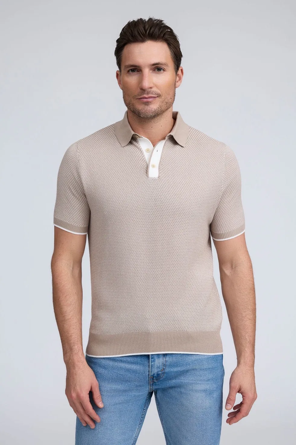 Raffi Liam Three Button Honeycomb Modal Cotton Polo
