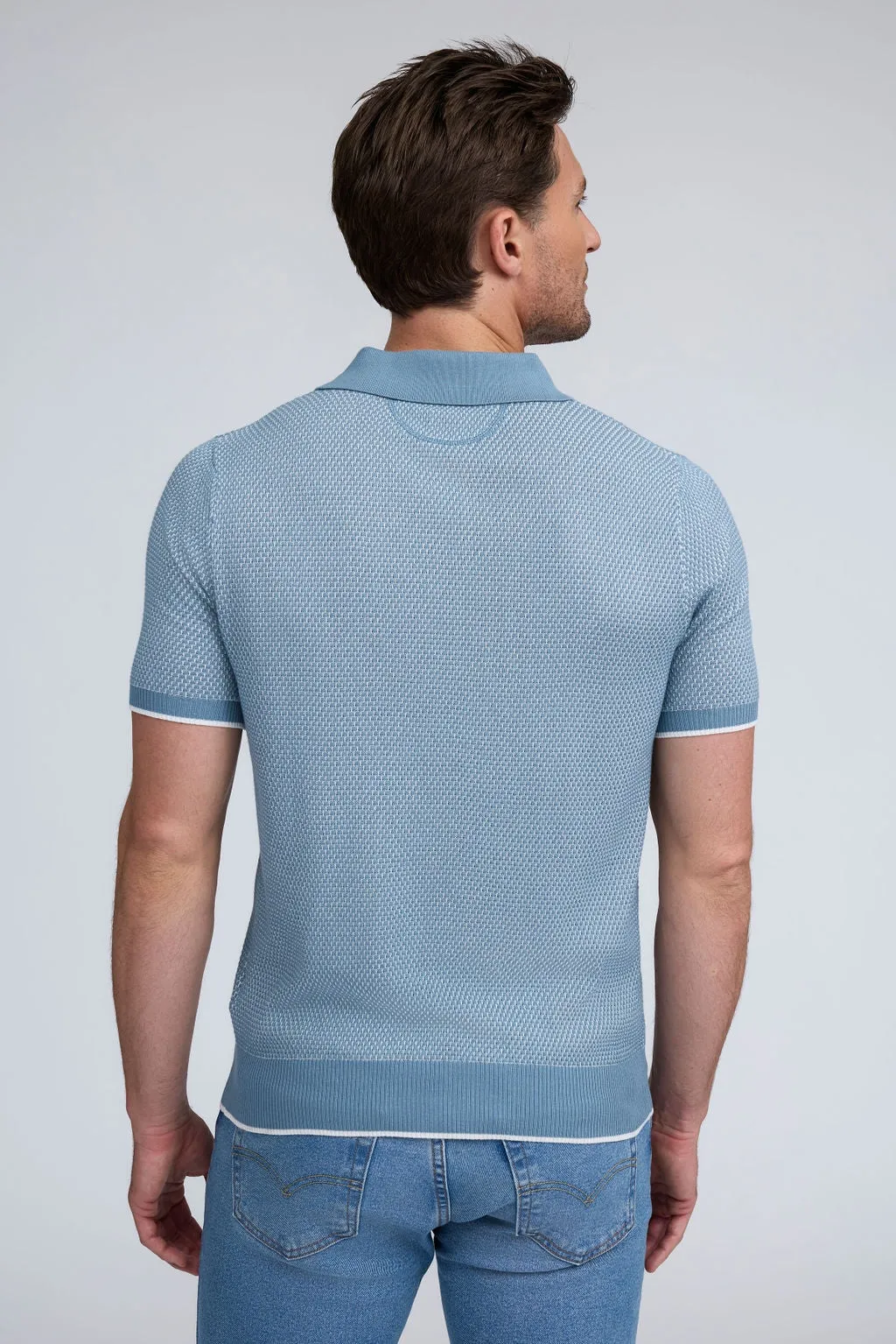 Raffi Liam Three Button Honeycomb Modal Cotton Polo