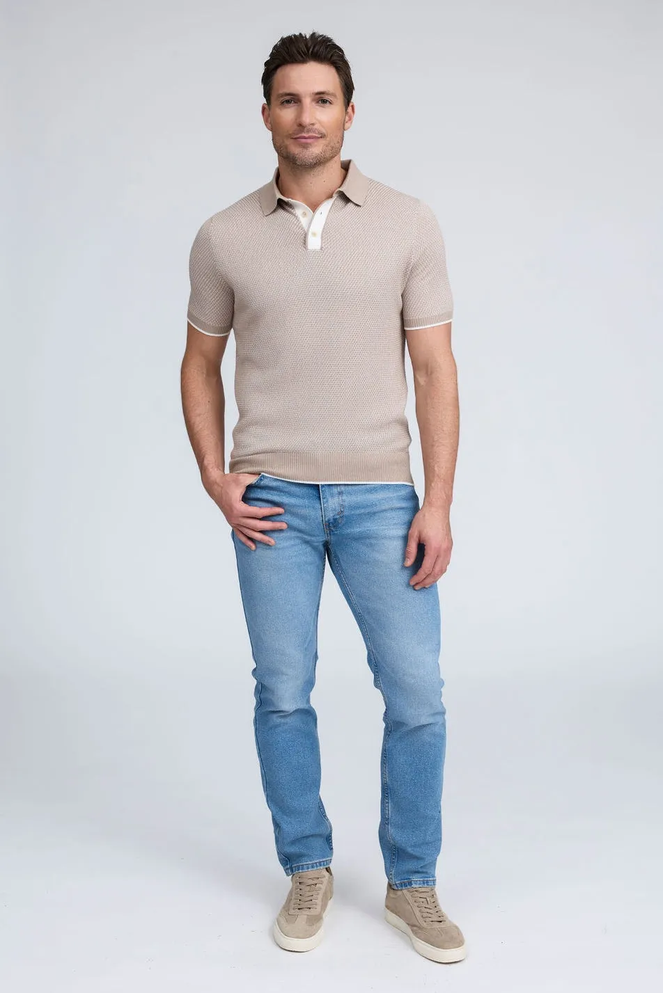 Raffi Liam Three Button Honeycomb Modal Cotton Polo