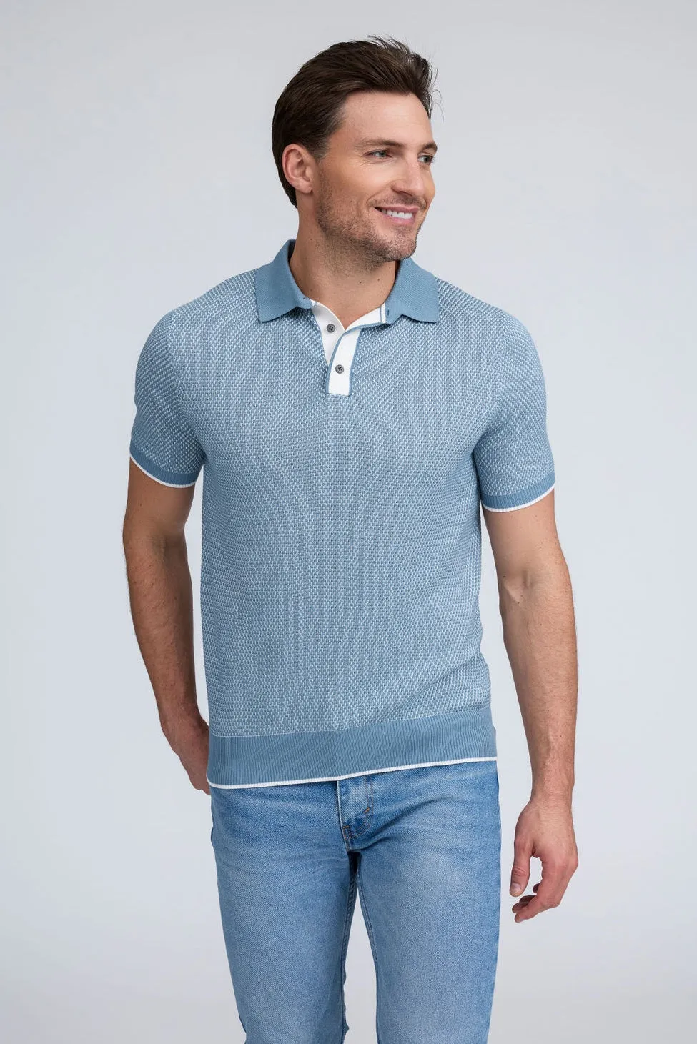 Raffi Liam Three Button Honeycomb Modal Cotton Polo