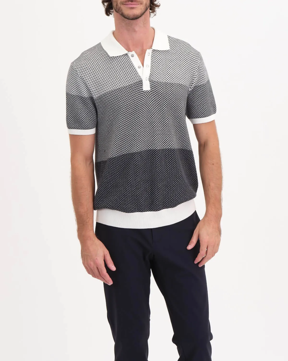 Textured Knit Snap Button Polo