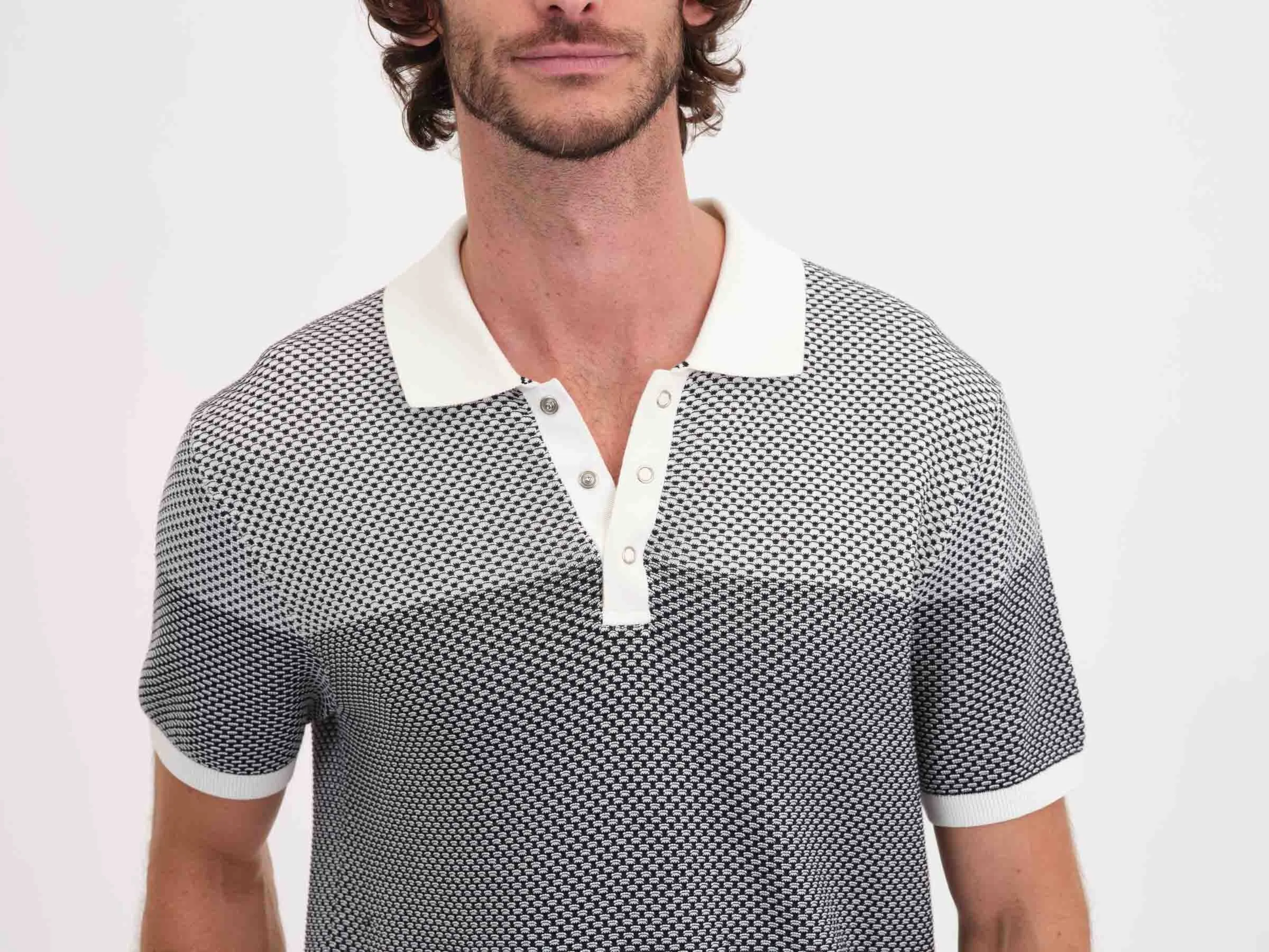 Textured Knit Snap Button Polo