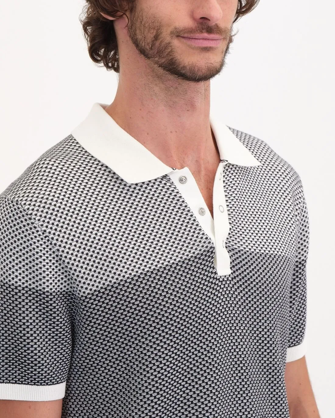 Textured Knit Snap Button Polo