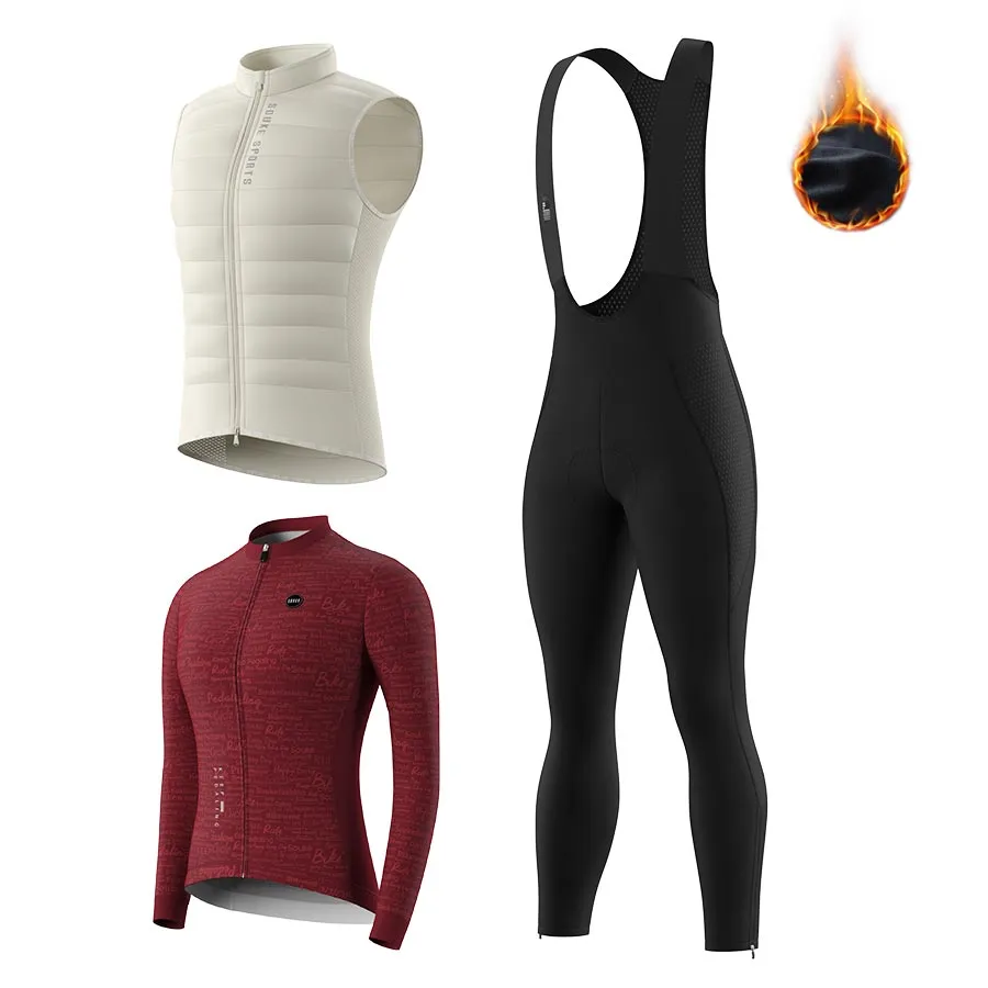 Women's WJ3207 LS Fleeced Jersey   BL3801 Fleeced Bib Tights   CV2301 Windproof Gilet Cycling Sets