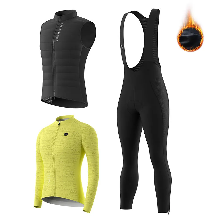 Women's WJ3207 LS Fleeced Jersey   BL3801 Fleeced Bib Tights   CV2301 Windproof Gilet Cycling Sets