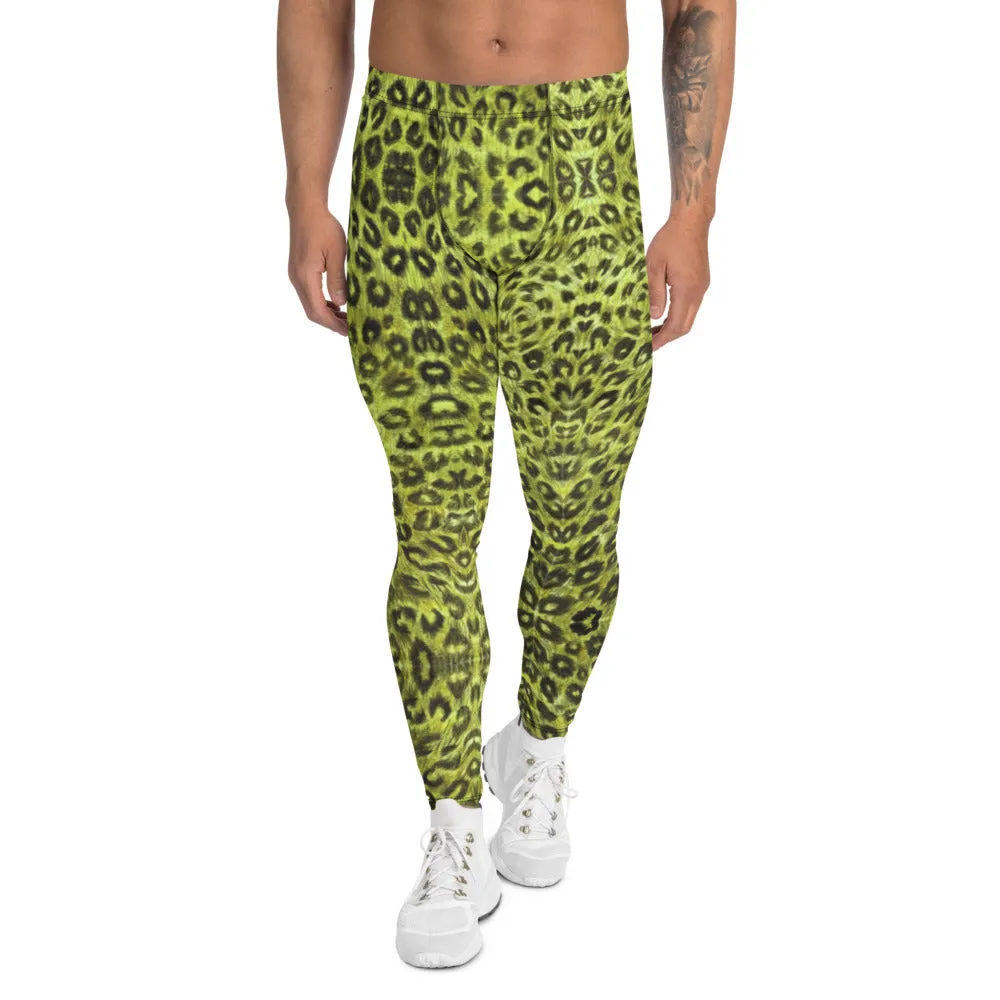 Yellow Leopard Men's Leggings, Animal Print Compression Running Tights-Made in USA/EU