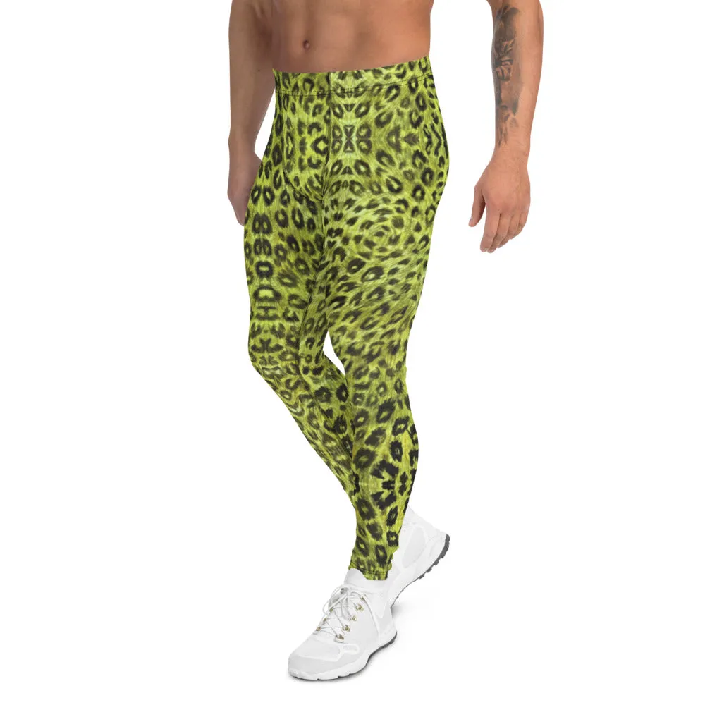 Yellow Leopard Men's Leggings, Animal Print Compression Running Tights-Made in USA/EU