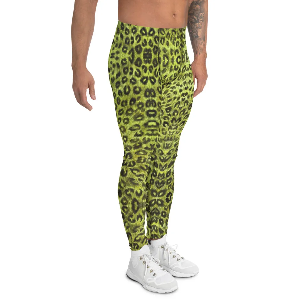 Yellow Leopard Men's Leggings, Animal Print Compression Running Tights-Made in USA/EU